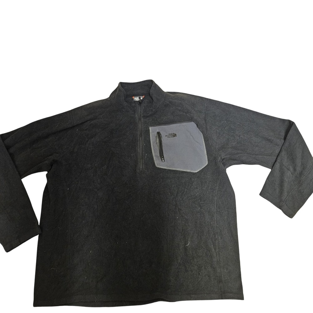North Face Pullover‎ Mens 2XL Black Fleece Half Zip Gray Pocket Outdoors Hiking